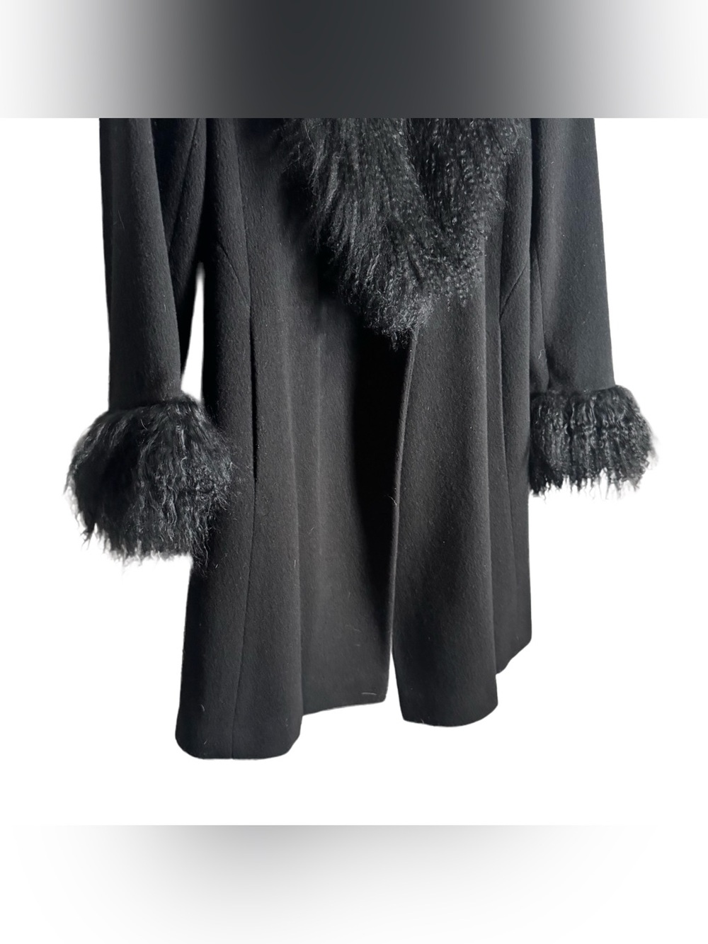 Marvin Richard's Wool Trench Coat Women's 8 Black Himalayan Sheep Fur Trim 90s - Picture 7 of 7